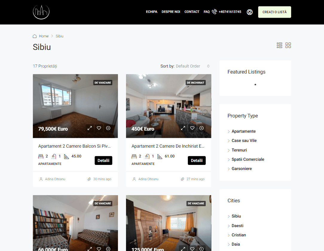 Properties list page