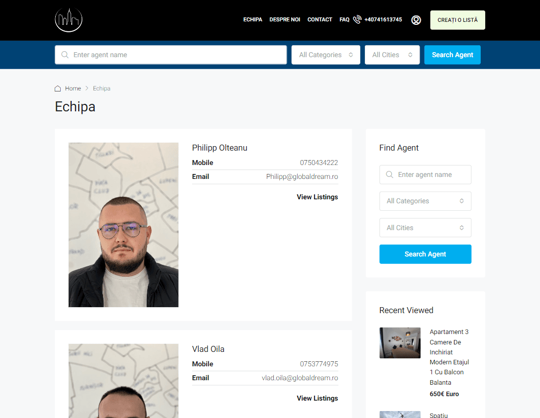 Team page