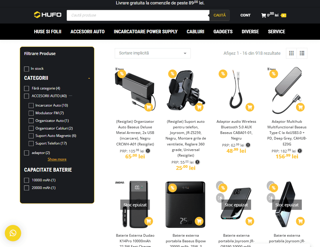 Pagina de produse