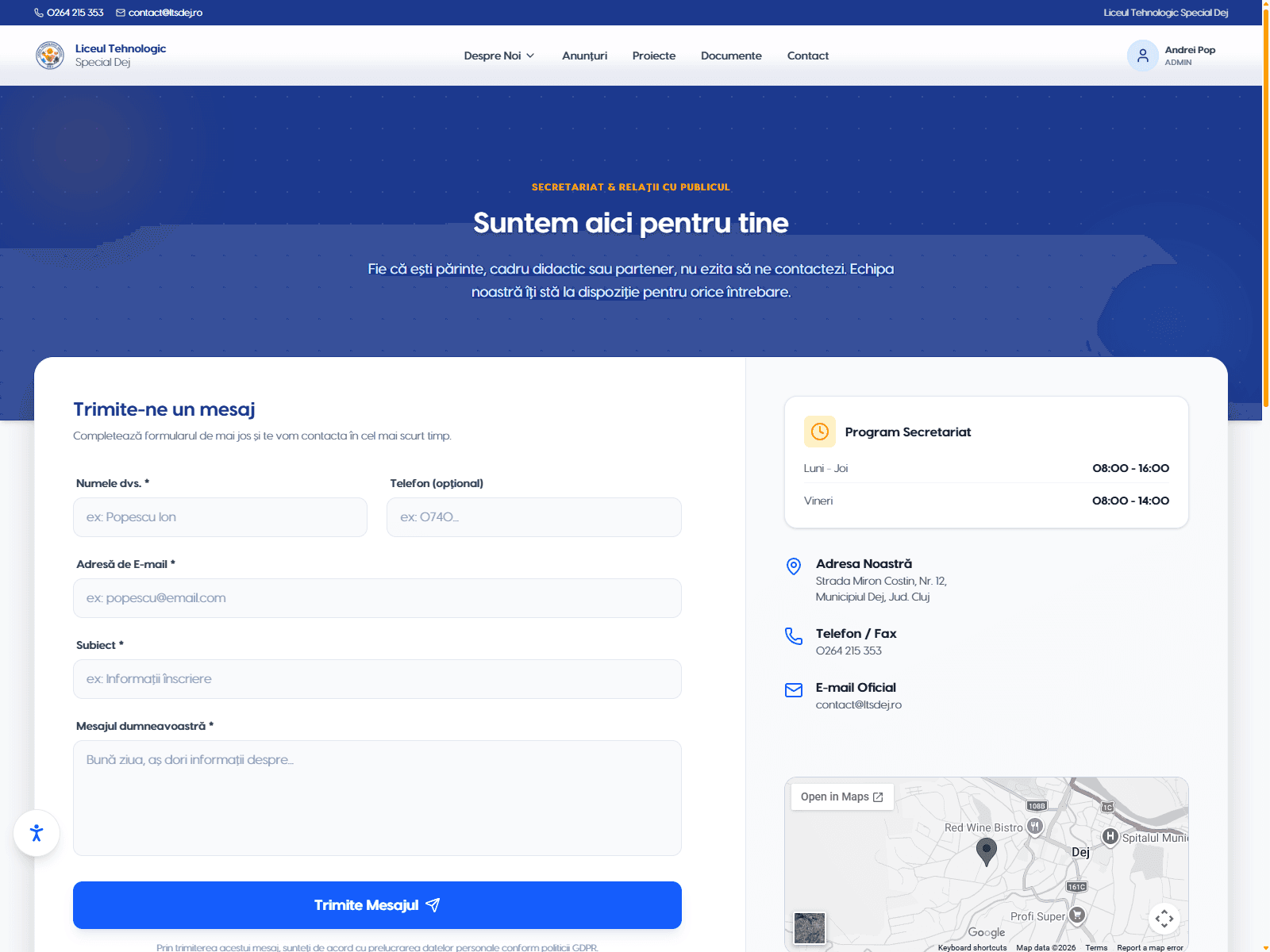 Secțiune de contact