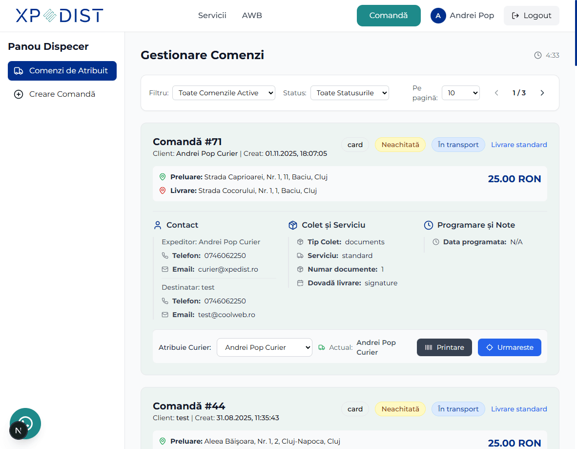 Comenzi Dispatcher